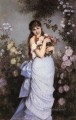 Una mujer joven en un jardín de rosas Flores clásicas de Auguste Toulmouche